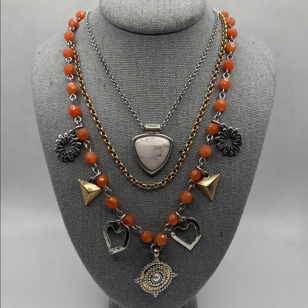 Lucky Brand Silver and Gold Heart Charm Necklace 17” 20” 22” plus 2” extender